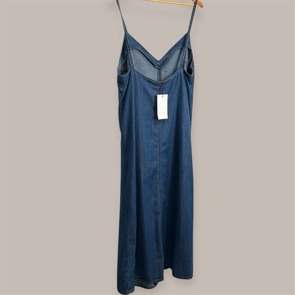 Zara Denim Maxi Dress Spaghetti Strap Large A-line Party Boho - Picture 6 of 10